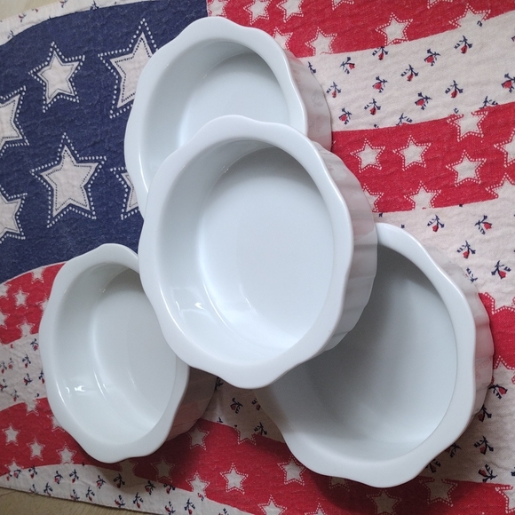 Xcell Other - SOLD 🌹Xcell 4" White Ramekins Set Of 4 Scallop Edged Ribbed Sides Ovenware